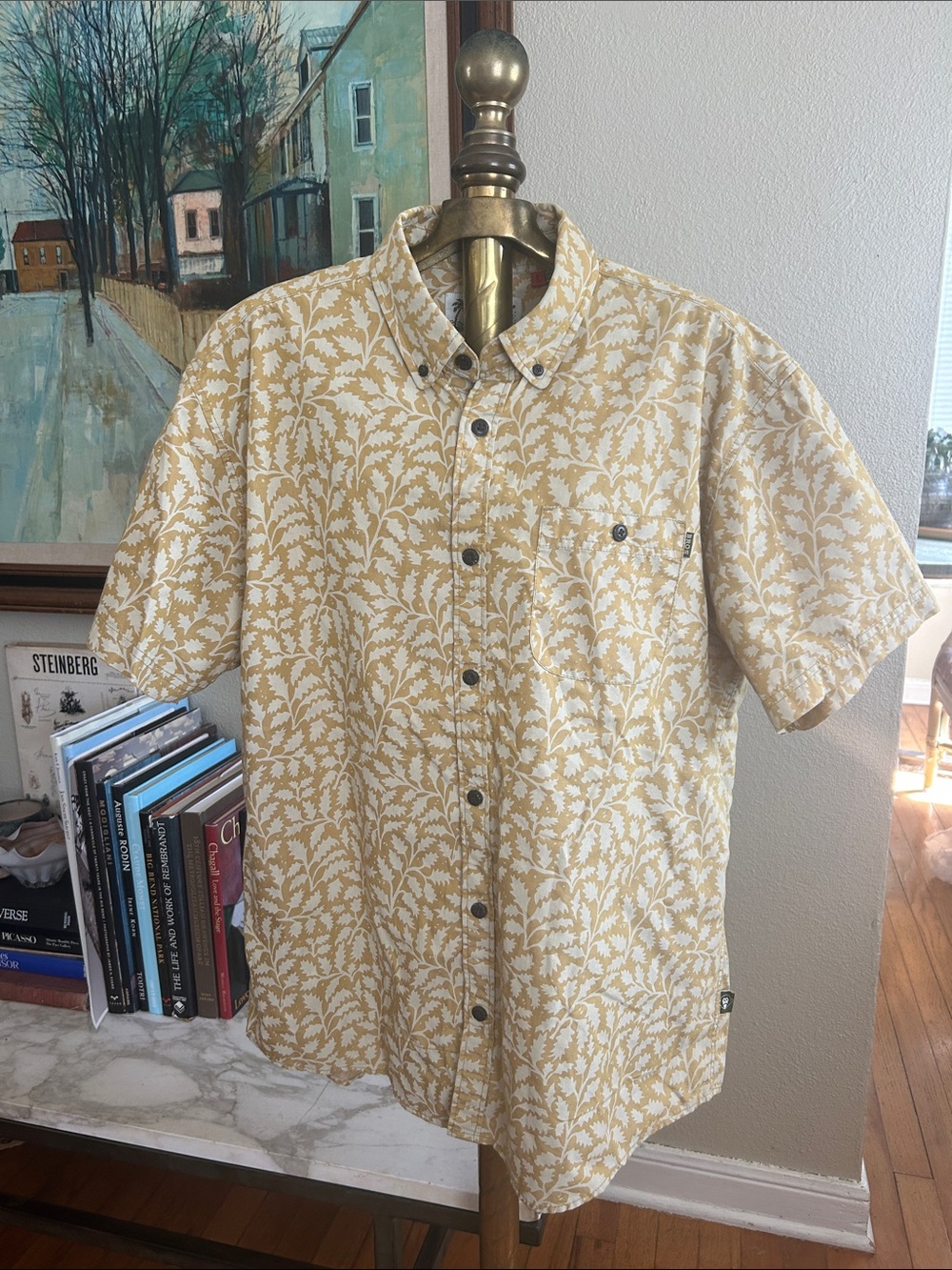 Howler Brothers Button-Down Shirt in Cream and Golden Leaf Print